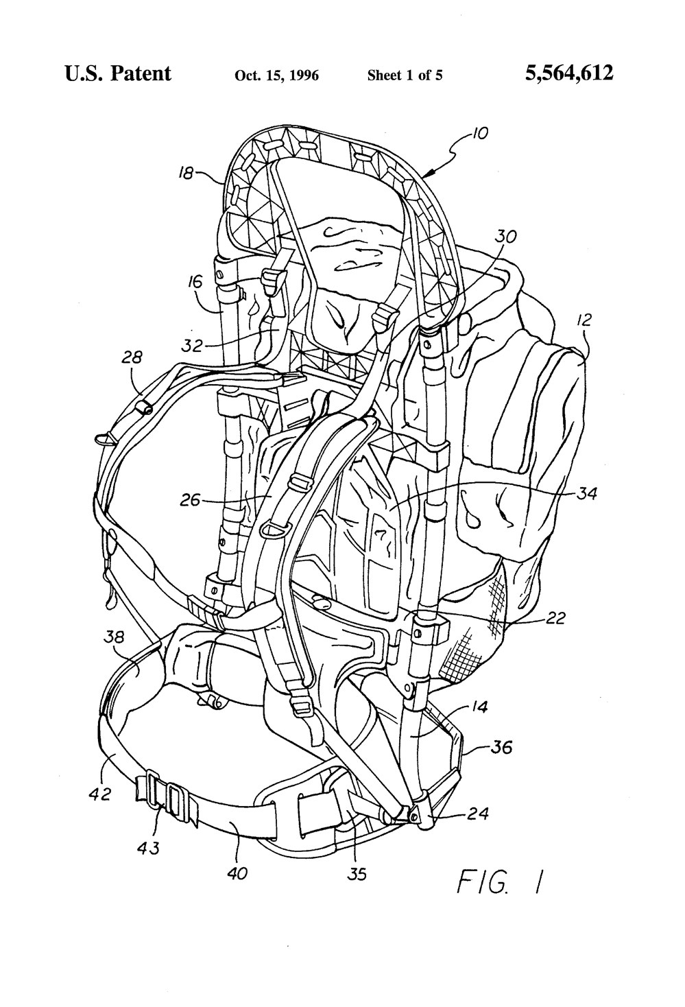 Patent drawing for an external frame backpack